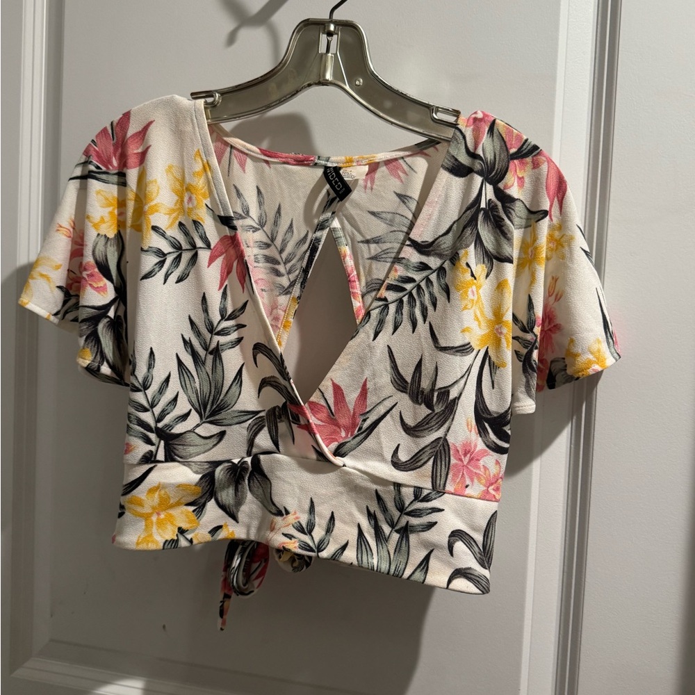 H&M Floral Wrap Crop Top - Pink, Yellow, Black